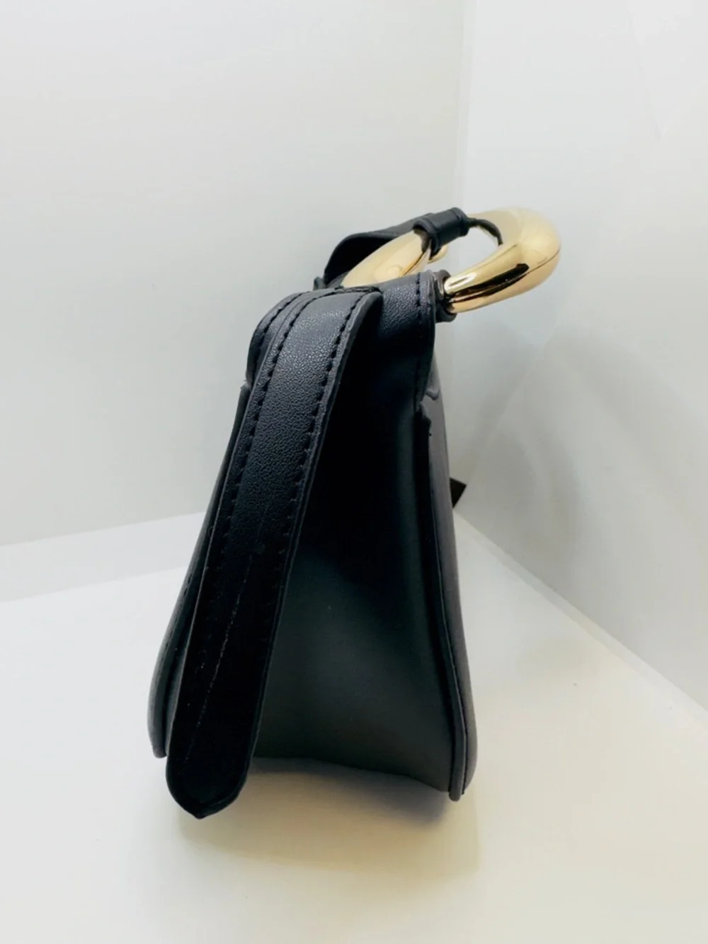 Fashionable Black Faux Leather Mini Hobo with Gold Handle